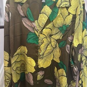 Floral Button-Up Shirt with Yellow and Green Design